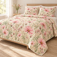 Pink Cosmos Wildflower Quilt Set, Cottage Floral Bedding, Gift for Garden Lovers