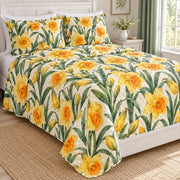 Golden Daffodil Spring quilt set, left, AI-generated mockup