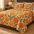 Marigold Harvest Print Quilt Set, Warm Floral Bedding, Gift for Garden Lovers