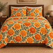 Marigold Harvest Print quilt set, front, AI-generated mockup