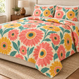 Gerbera Color Pop Quilt Set, Retro Floral Bedding, Gift for Flower Lovers