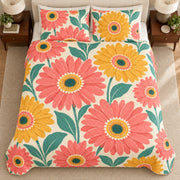 Gerbera Color Pop quilt set, overhead, AI-generated mockup