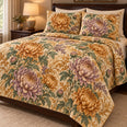 Chrysanthemum Fall Heirloom Quilt Set, Floral Bedding, Gift for Garden Lovers