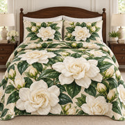 White Gardenia Grace quilt set, front, AI-generated mockup