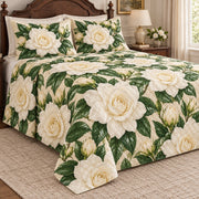 White Gardenia Grace quilt set, left, AI-generated mockup
