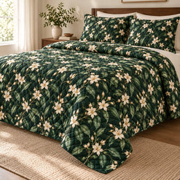 Jasmine Night Garden Quilt Set, Green Botanical Bedding, Gift for Garden Lovers
