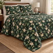 Jasmine Night Garden quilt set, left, AI-generated mockup