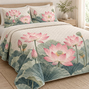 Serene Pink Lotus quilt set, left, AI-generated mockup