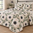 White Anemone Contrast Quilt Set, Modern Floral Bedding, Gift for Flower Lovers