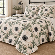 White Anemone Contrast quilt set, right hero, AI-generated mockup