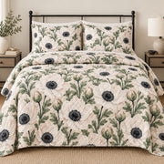 White Anemone Contrast quilt set, front, AI-generated mockup
