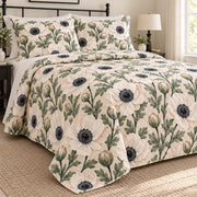 White Anemone Contrast quilt set, left, AI-generated mockup