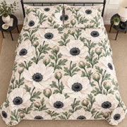 White Anemone Contrast quilt set, overhead, AI-generated mockup