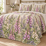 Foxglove Cottage Spires quilt set, right hero, AI-generated mockup