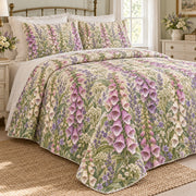 Foxglove Cottage Spires quilt set, left, AI-generated mockup