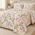 Pastel Freesia Sprays Quilt Set, Soft Botanical Bedding, Gift for Garden Lovers