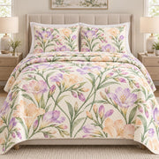 Pastel Freesia Sprays quilt set, front, AI-generated mockup