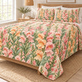 Snapdragon Cottage Mix Quilt Set, Blush Floral Bedding, Gift for Garden Lovers