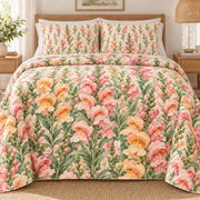 Snapdragon Cottage Mix quilt set, front, AI-generated mockup