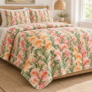 Snapdragon Cottage Mix quilt set, left, AI-generated mockup