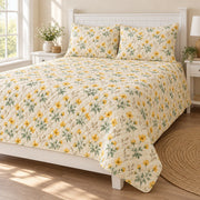 Buttercup Summer Haze quilt set, right hero, AI-generated mockup