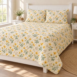 Buttercup Summer Haze Quilt Set, Yellow Floral Bedding, Gift for Meadow Lovers