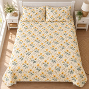 Buttercup Summer Haze quilt set, overhead fully spread, AI-generated mockup