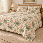 Vintage Primrose Garden quilt set, right hero, AI-generated mockup