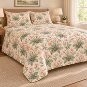 Vintage Primrose Garden quilt set, left, AI-generated mockup