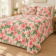 Southern Azalea Blooms quilt set, right hero, AI-generated mockup