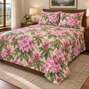 Mountain Rhododendron quilt set, right hero, AI-generated mockup