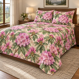 Mountain Rhododendron Quilt Set, Woodland Floral Bedding, Gift for Garden Lovers