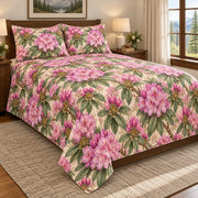 Mountain Rhododendron quilt set, left, AI-generated mockup