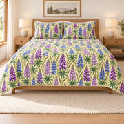 Purple Lupine Meadow quilt set, front, AI-generated mockup