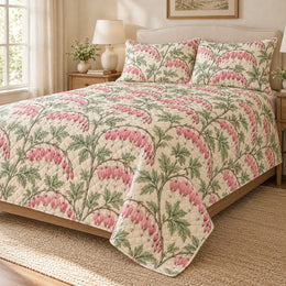 Bleeding Heart Cottage Quilt Set, Vintage Floral Bedding, Gift for Garden Lovers