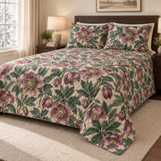 Winter Hellebore Botanical quilt set, right hero, AI-generated mockup