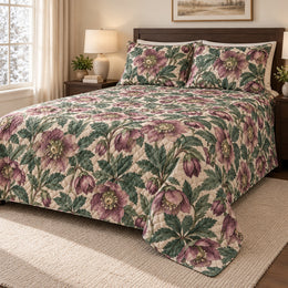 Winter Hellebore Botanical Quilt Set, Plum Floral Bedding, Gift for Garden Lovers