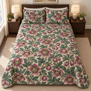 Winter Hellebore Botanical quilt set, overhead fully spread, AI-generated mockup