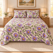 Purple Aster Autumn quilt set, front, AI-generated mockup