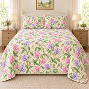 Pastel Sweet Pea Trellis quilt set, front, AI-generated mockup