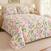 Pastel Sweet Pea Trellis quilt set, left, AI-generated mockup