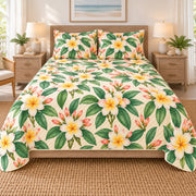 Island Plumeria Breeze quilt set, front, AI-generated mockup