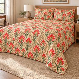 Texas Indian Paintbrush Quilt Set, Prairie Floral Bedding, Gift for Nature Lovers