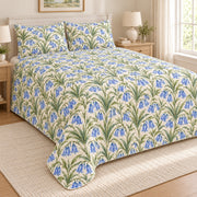 Bluebell Woodland Spring quilt set, left, AI-generated mockup