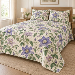 Clematis Climbing Vines Quilt Set, Cottage Floral Bedding, Gift for Garden Lovers