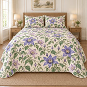 Clematis quilt set, front, AI-generated mockup