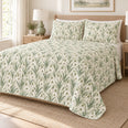 Snowdrop Winter Whisper Quilt Set, Sage Cottage Bedding, Gift for Garden Lovers