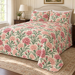 Carnation Vintage Bloom Quilt Set, Blush Floral Bedding, Gift for Flower Lovers