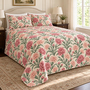 Carnation Vintage Bloom quilt set, 03-left, AI-generated mockup