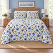 Cornflower Indigo Meadow quilt set, 02-front, AI-generated mockup